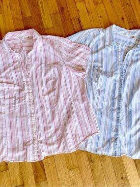 2 Riders Lee Instantly Slims You Short Sleeve Button Down Striped Shirts 4X